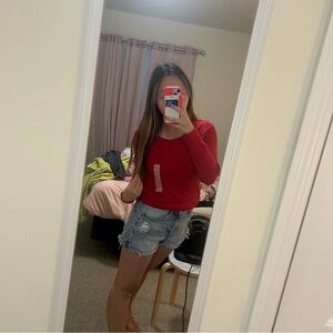 Old Navy Red Fitted 3/4 Sleeve Bodysuit